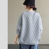 Ретро Стеганый Ромбовидный Клетчатый Свитшот с Круглым Вырезом для Женщин на Осень и Зиму Свободный Художественный Ленивый Стиль Топ Базовая Рубашка