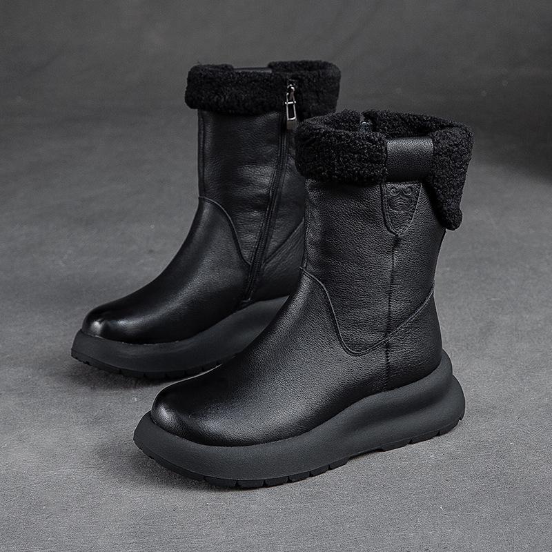 Nuevas Botas Cuero Para Mujeres invierno Botasnieve Cuero Con Terciopelo Para Mantener el Calor Botas Cortas Cuero Para Mujeres
