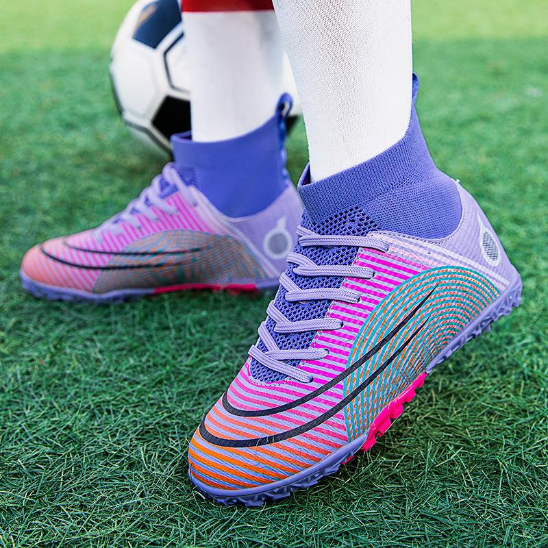 Светящиеся детские футбольные бутсы Broken Nails с высоким верхом, средние и большие детские тренировочные кроссовки для игры на газоне, пара обуви