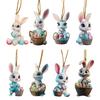 Easter Bunny Ornament 2D Flat Acrylic Bunny Car Rearview Mirror Charm Cartoon Bunny Egg Hanging