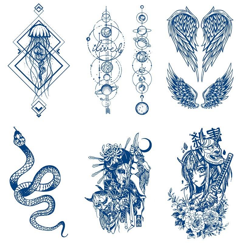 Herbs Gradual Change Jellyfish Planet Feather Snake Big Pattern Geisha Slowly Color Simulation Water Transfer Tattoo Sticker