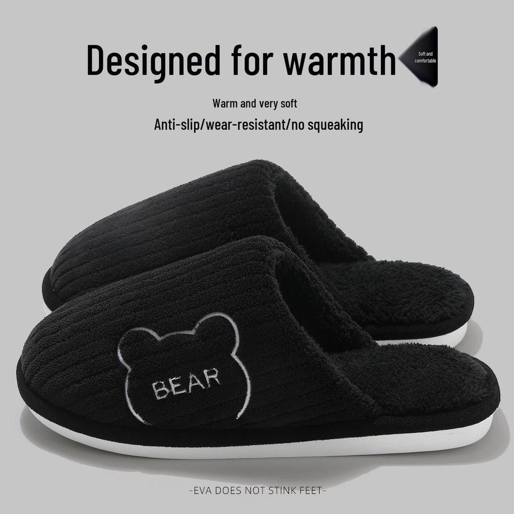 Мужские зимние хлопковые плюшевые домашние/уличные тапочки 2025 - с толстой подошвой и закрытой пяткой.