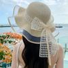 Шляпа от солнца с цветочной лентой для женщин, пляжный отдых, милая кружевная шляпа от солнца, летняя соломенная шляпа с большими полями