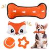 LIFLIX Small Dog Toy Set, Squeaky Plush Toy, Rubber Ring for Puppies To Chew, Throwing Ball, Stress Relief, Durable Fox Toy [4-Piece Set]