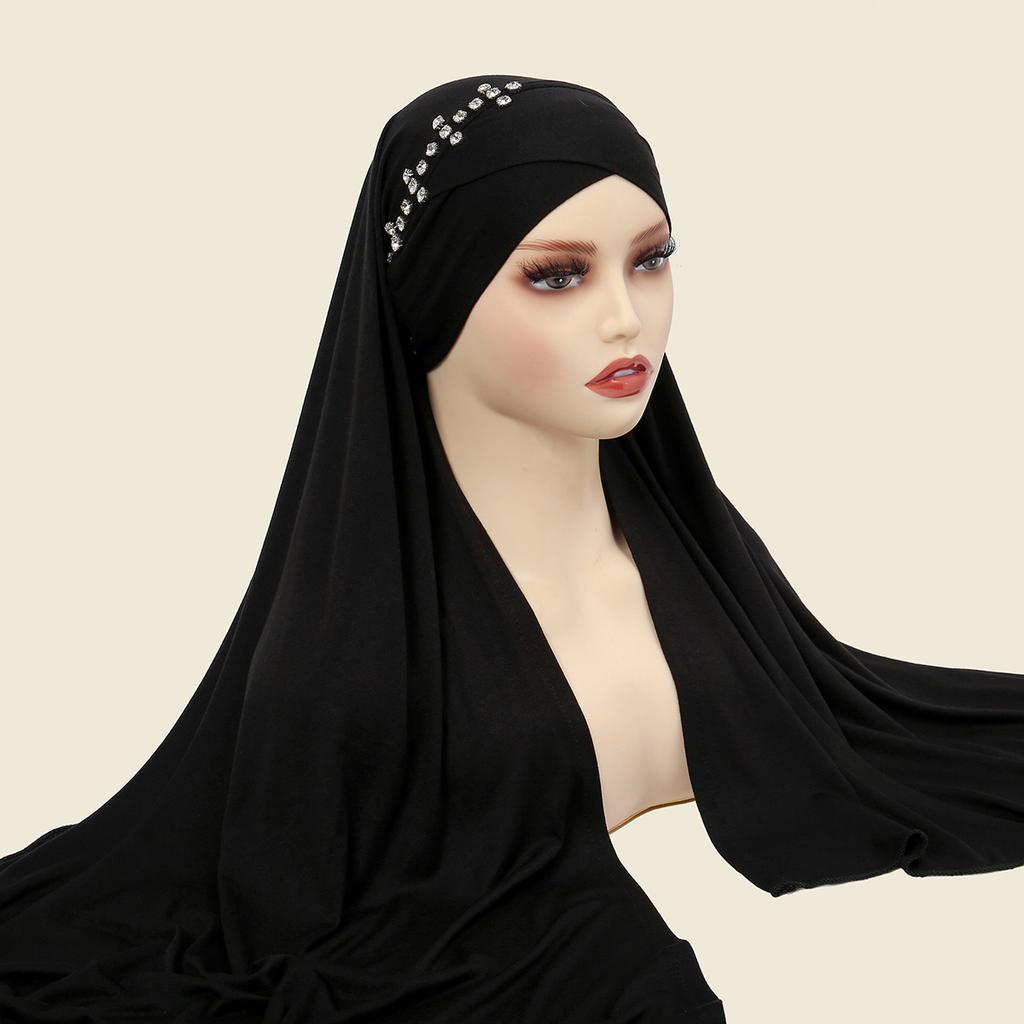 Мусульманские женщины мгновенный хиджаб с бриллиантами тюрбан надевать готовую одежду шарф ислам шаль шарфы Амира палантин платок обертывание повязка на голову