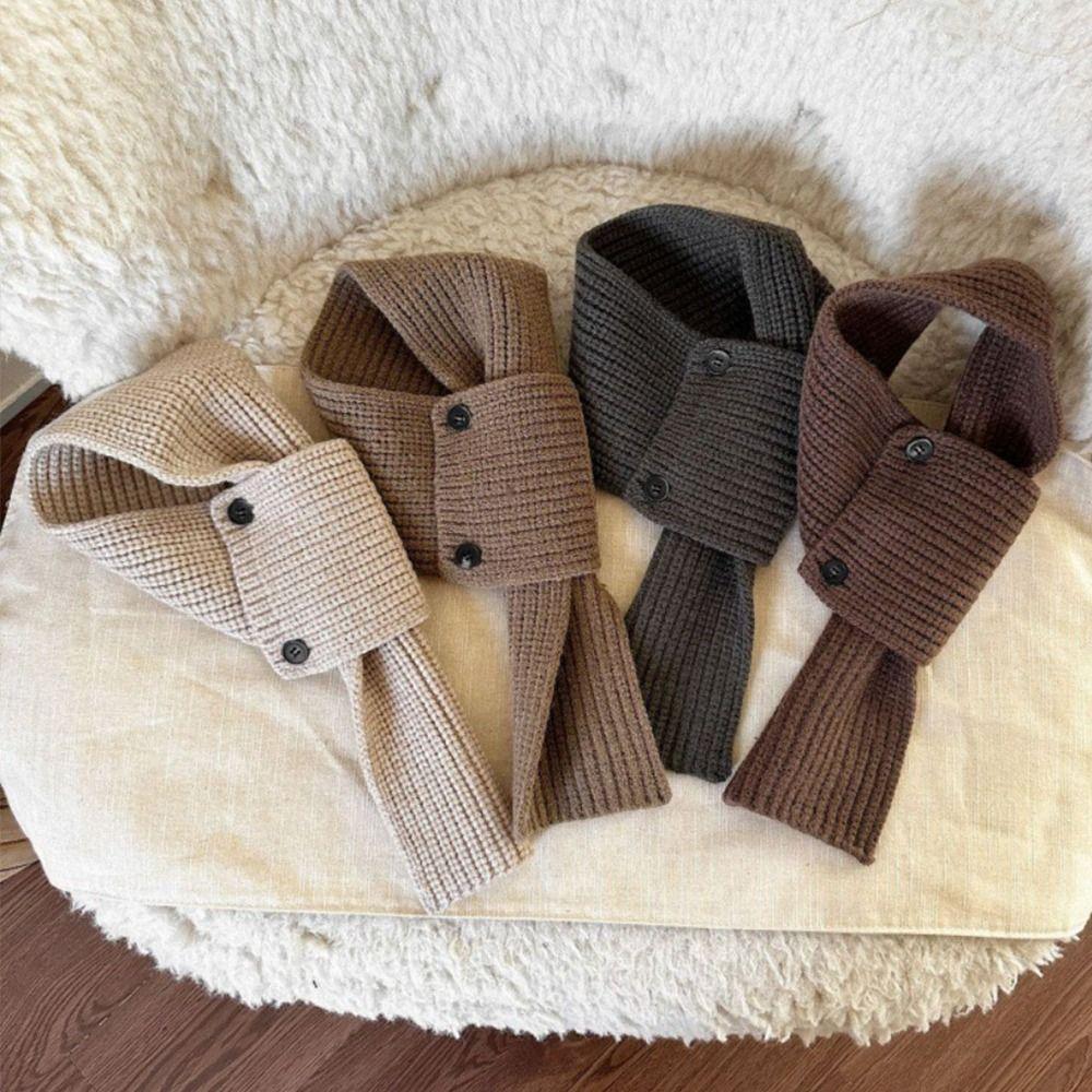 Шерстяной вязаный шарф однотонный короткий шейный платок зимний теплый женский шарф