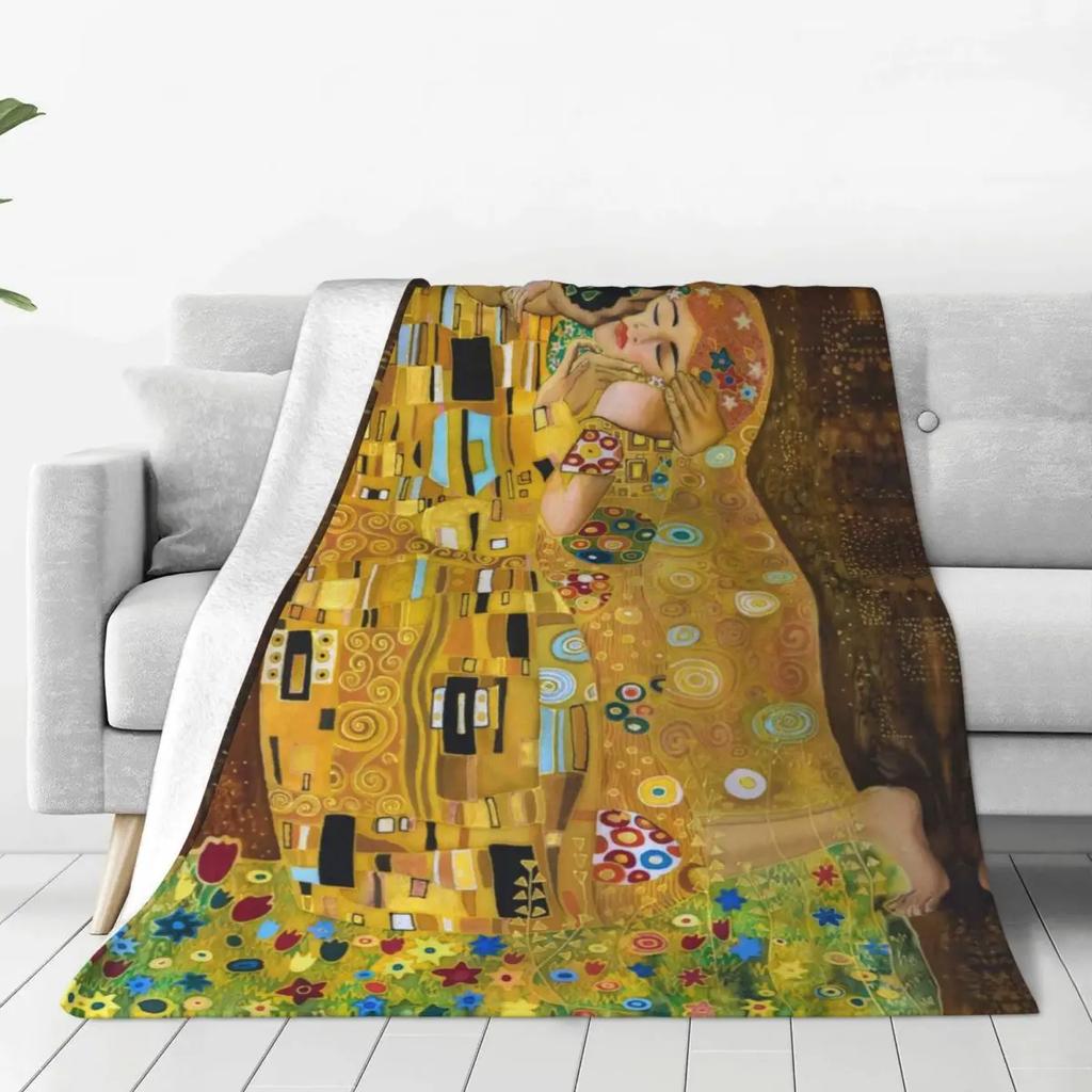 Gustav Klimt The Kiss Вязаное одеяло из фланели Абстрактное искусство Фрейи Супер теплые пледы для кровати, спальни, одеяло