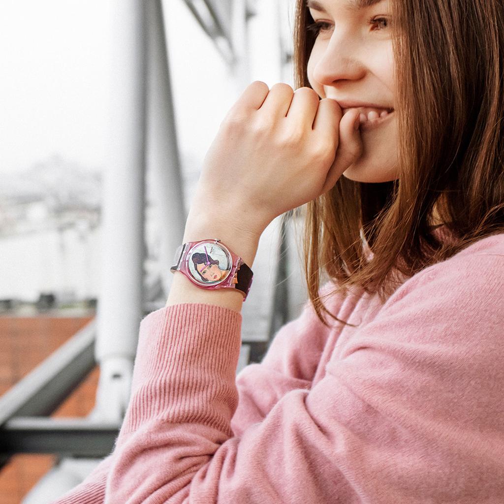 Swatch Кварцевые часы Ponderosa Special Edition, водонепроницаемые 30 м, 34 мм, цветочный циферблат, пластиковый корпус, силиконовый ремешок, унисекс, GZ356
