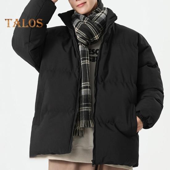 Мужская хлопковая куртка с воротником-стойкой, длинным рукавом, застежкой-молнией, утолщенным пуховым пальто с карманами, однотонная стеганая верхняя одежда