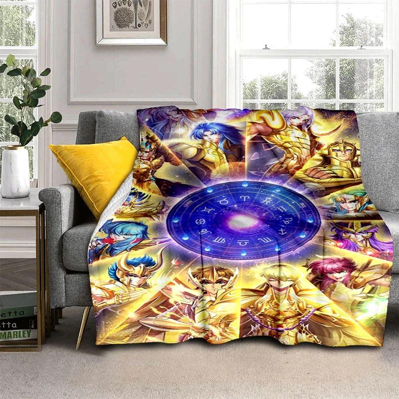 Anime Saint Seiya Glod Pattern Throws Blanket for Baby Hiking Picnic Bed Super Soft Cute kawaii Flannel Blanket birthday gift