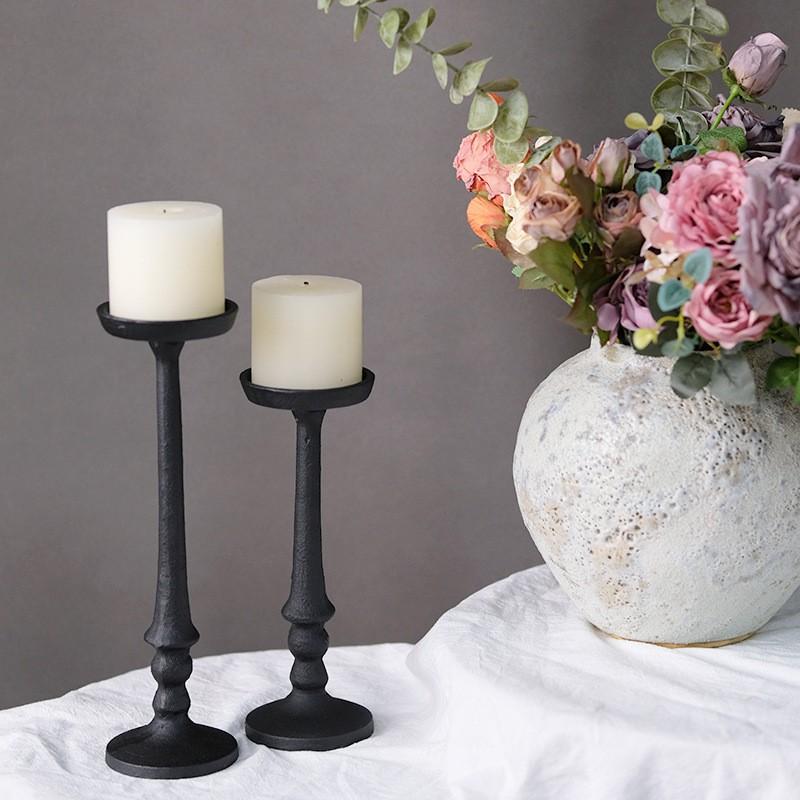 Black Cast Iron Roman Candle Holders Set Dinner Photography Decor
