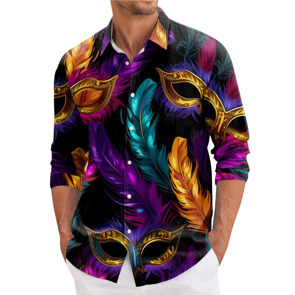 Мужская весенняя повседневная свободная рубашка с длинным рукавом с принтом Мужская рубашка