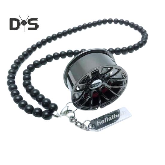 Alloy Racing Wheel Car Pendant Rearview Mirror Hanging Accessory Glossy Black Beads Silver Tag Auto Decoration Unique Design