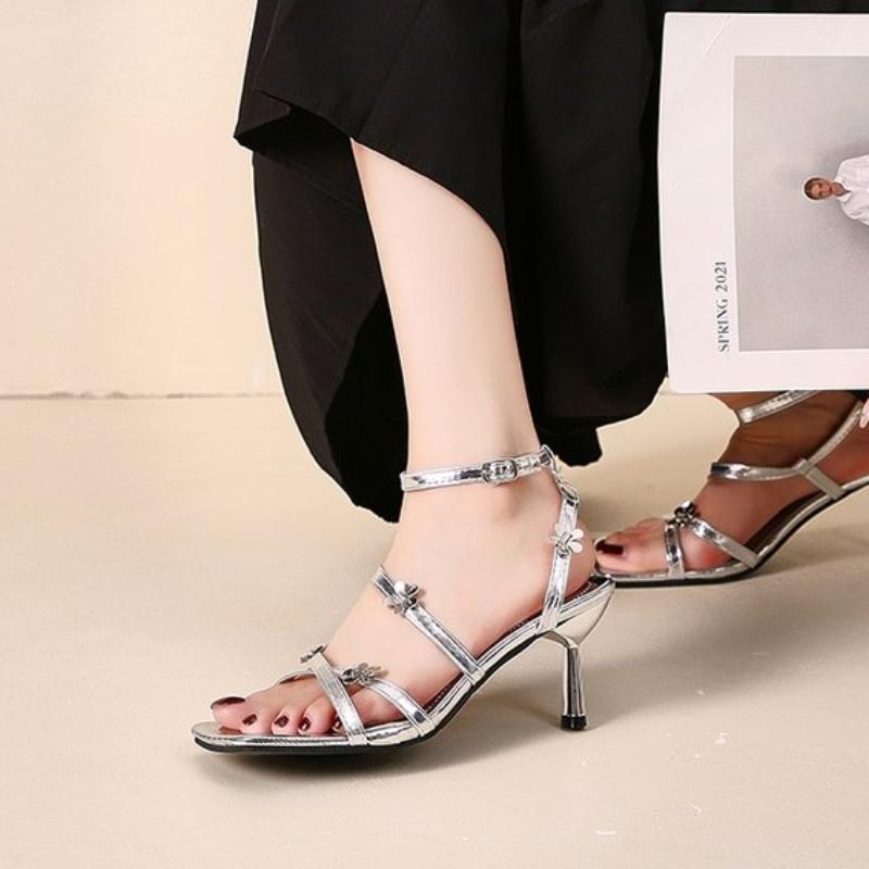 Women's Comfort Shoes High Heel Sandals Rhinestone Beach Fashion Dresses Versatile 2024 Solid Color Fabric Casual Zapatos