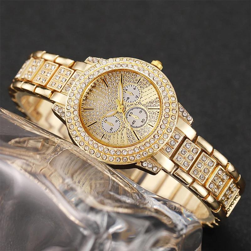 6 шт./набор Женские часы Роскошные Элегантные Сплавные часы Хрустальные Наручные часы Для Дам Подарок Кварцевые часы Сплавный Браслет со Стразами Montre