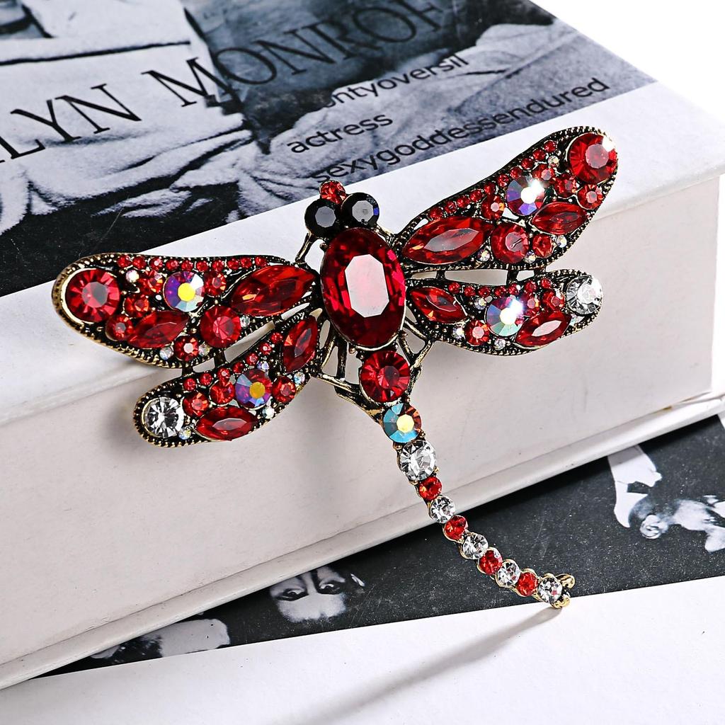 Vintage Corsage Pin Big Dragonfly Brooch Silk Scarf Buckle Diamond Animal Brooch