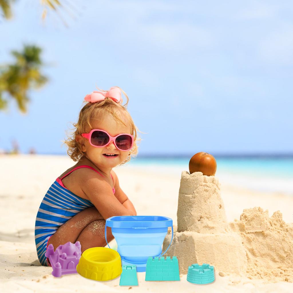 Пляжные игрушки для детей, песочные замки с ведрами и лопатами, сетчатые мешки и формочки. Цвет случайный.