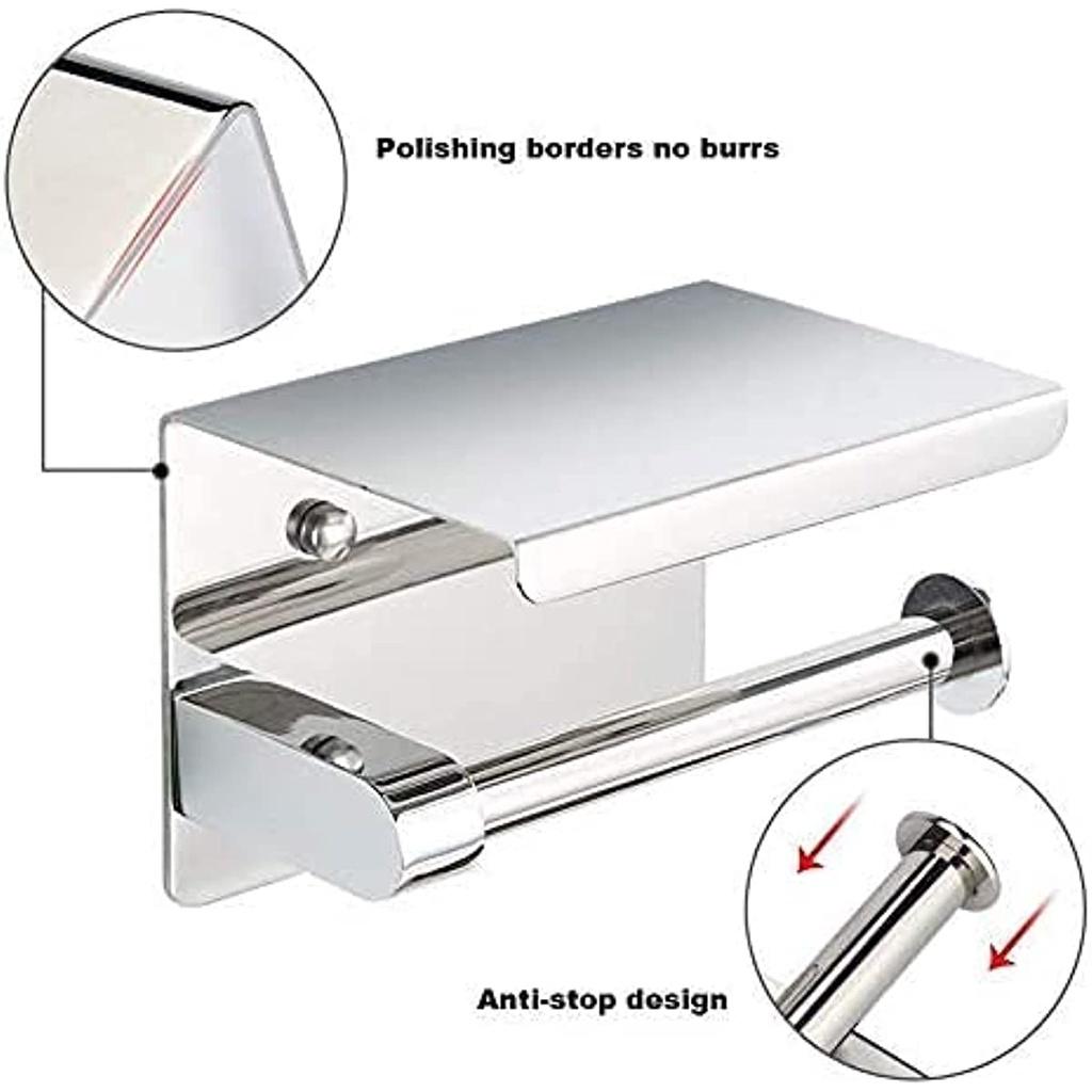 Полка для туалетной бумаги, клейкая полка для ванной комнаты, нержавеющая сталь SUS304, полка для туалетной бумаги и полка для хранения мобильного телефона