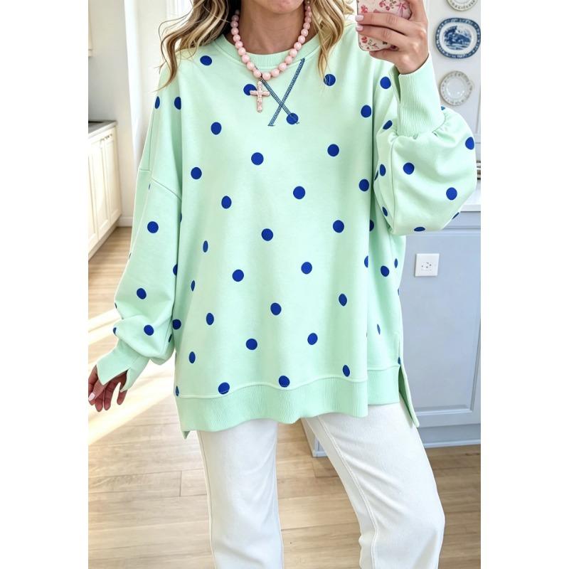 Women S Loose Pullover Long Sleeve Polka Dot Print Top