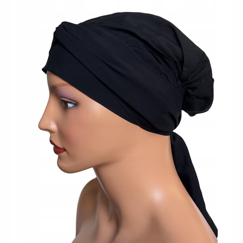 Turban Damski Czarny Lara Gładka Chusta Z Wiskozy Także Po Chemioterapii