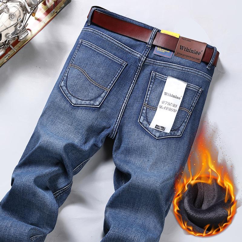 2024 Spring And Autumn Winter New Jeans Men'S Loose Straight Tube With Velvet Casual Stretch Long Pants