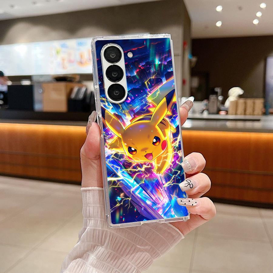 Transparent Soft Phone Cover Case for Samsung Galaxy Z Fold 7 6 5 4 3 ZFold6 ZFold3 ZFold7 ZFold5 ZFold4 Cute Pikachu Pokemon