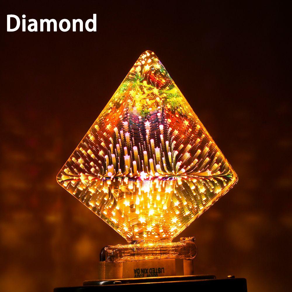 Шаровой светильник 3 Вт, винтовой разъем, держатель E27, стеклянная лампа Эдисона, 3D лампа для фейерверков, вечерние лампы