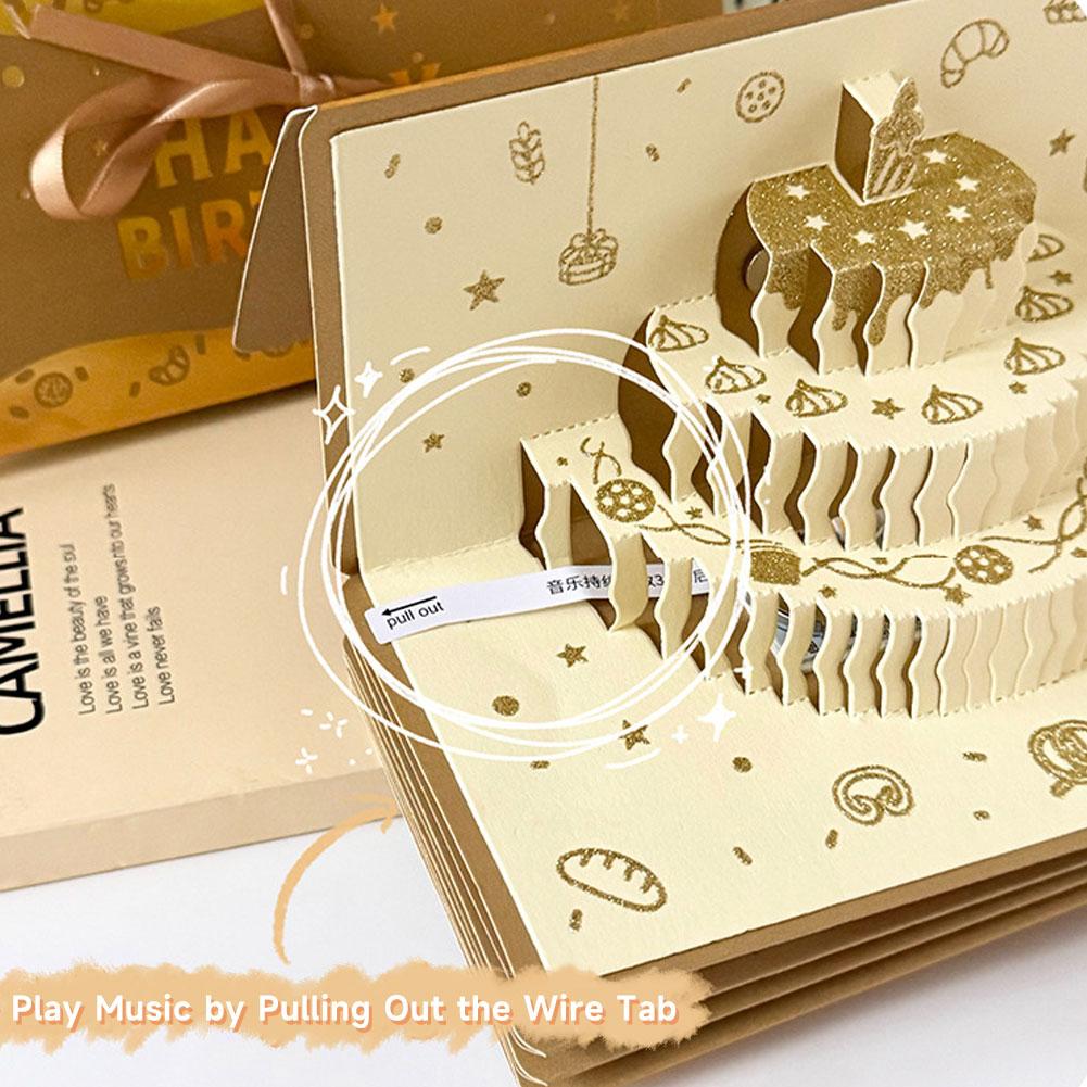 Traditional Foldable 3D HongBao Birthday Greeting Card DIY Packing Birthday Cake Money Bag Warm Best Wishes for Celebration
