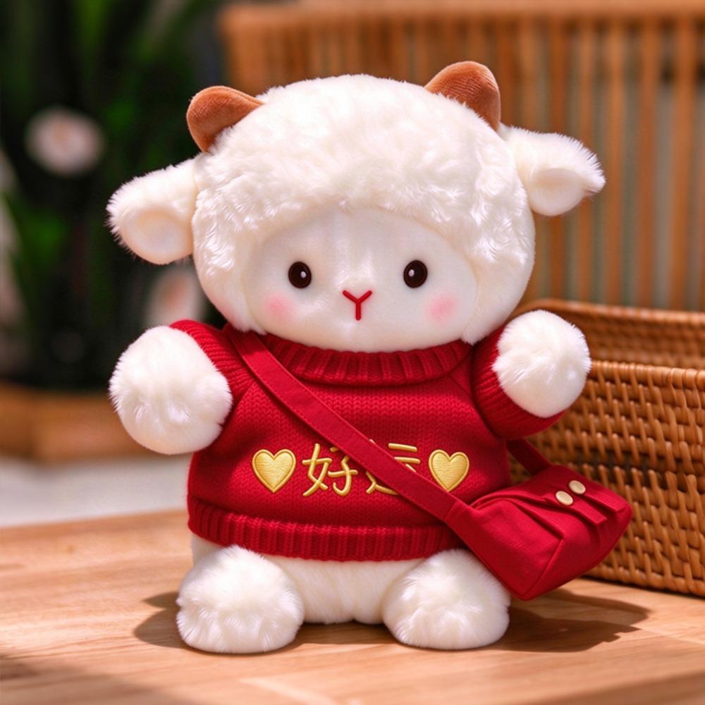 Red Sweater Cute Sheep Stuffed Toy Crossbody Bag 2027 Zodiac Sheep Doll Spring Festival