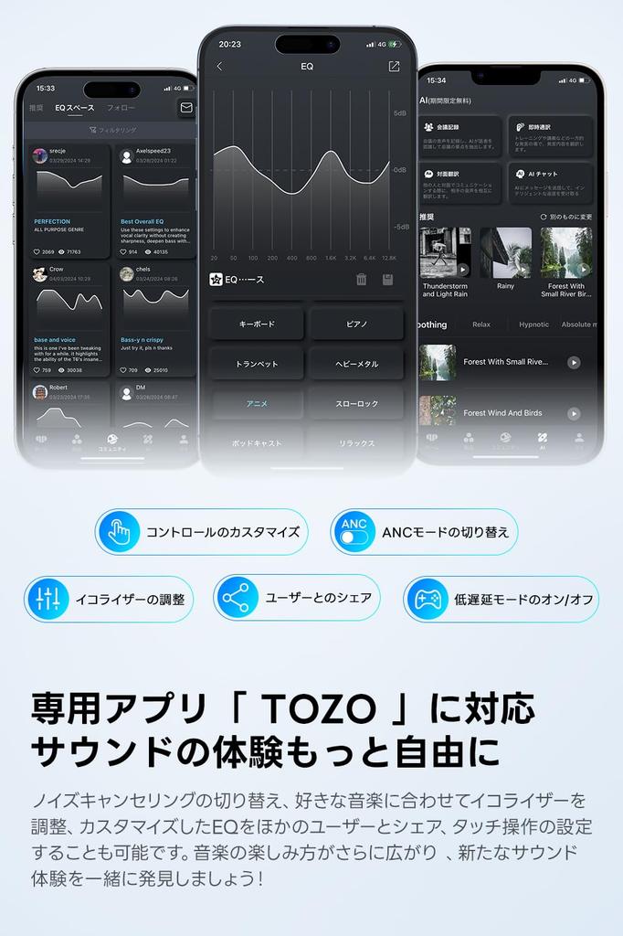 TOZO NC9 Полностью беспроводные наушники 2025 Превосходное качество звука Иммерсивный звук Шумоподавление До 45 дБ Снижение Bluetooth IPX8 Водонепроницаемые