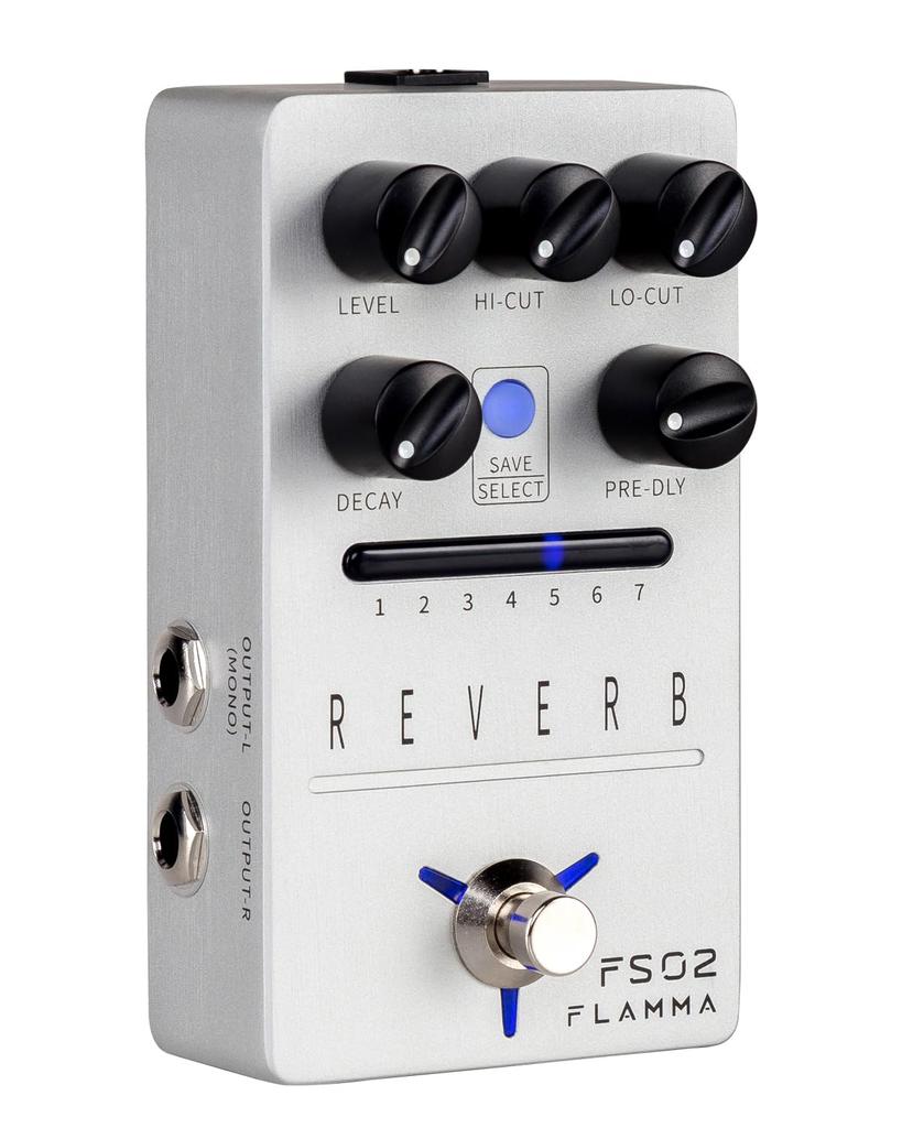 FLAMMA FS02 Digital Reverb Guitar Pedal 7 Classic Effects with Trail On Buffer Bypass Sliver Stereo Digital Reverb Effects Pedal