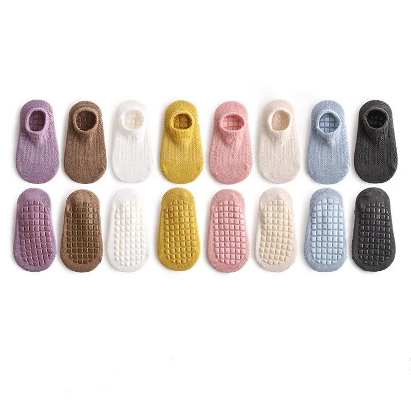 Летние детские носки для мальчиков и девочек, конфетные, однотонные, короткие, на щиколотку, для малышей, тонкие, мягкие, дышащие, для дома, нескользящие, напольные носки