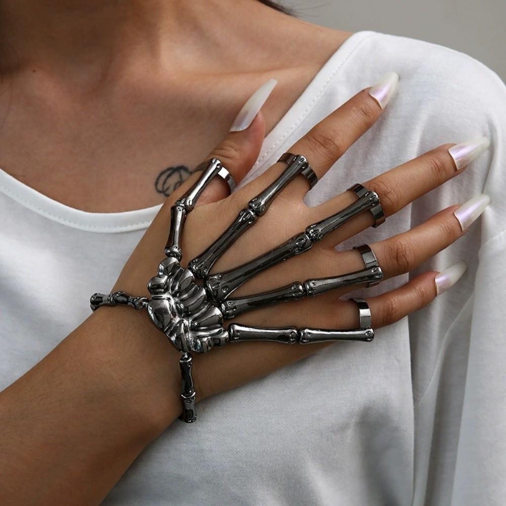 Adjustable Skull Bone Bracelet Retro Texture Halloween Hand Chain Gothic Finger Bangle  Cosplay