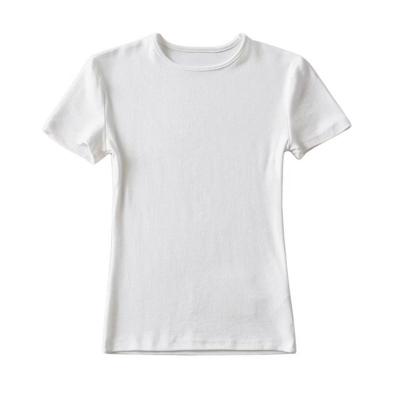 Casual Summer Woman Skinny Fit T-shirt Tight Short-Sleeve O-neck Tee Basic Solid Crop Tops T Shirt