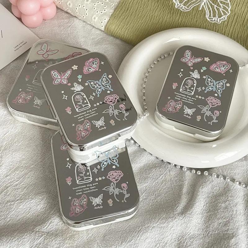 Милый гальванизированный футляр для контактных линз в виде бабочки-цветка, портативный цветной футляр для хранения линз, набор из двух пар