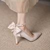 Fashion Women Pumps Bowknot Pointed Toe Stiletto Sexy 11cm Thin Ankle Strap High Heels Female Red Wedding Shoes Plus Size
