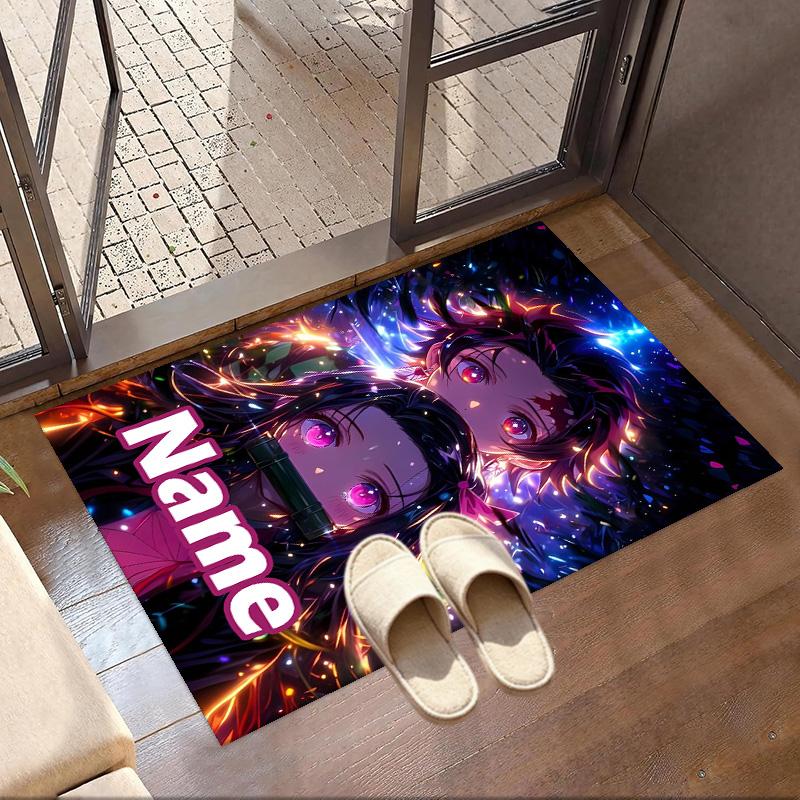 Custom Name Personalized Demon Slayer Print Carpet, Versatile Home Decor Rug, for Playroom, Apartment, Balcony, Entryway, Hallway Gift