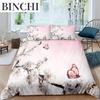 Plum Blossom Duvet Cover Collection King Pink Flower Quilt Cover For Girls Microfiber Branches Printed Bedding Collection