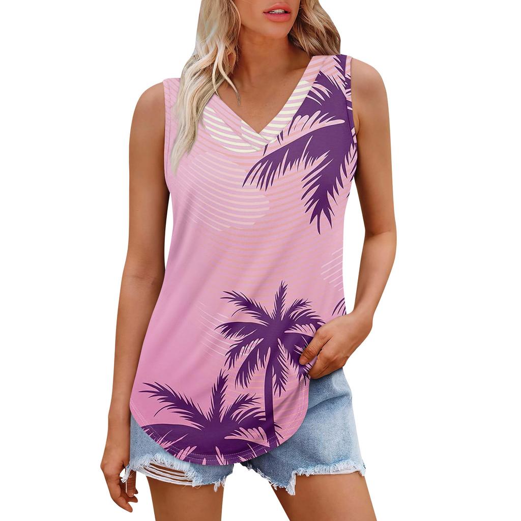 Women's Girl V Neck Tank Top Printing Casual  Top Tank Tops For Women Loose Fit Sleeveless Tops Flowy