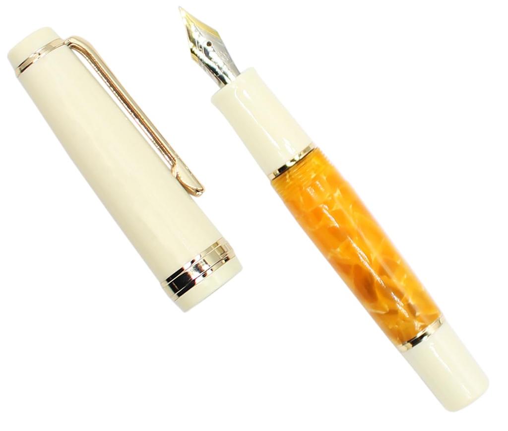 Gullor Mini Fountain Pen with Gold Acrylic Pocket Medium Nib Trim, Pen, Orange, (0.7mm)