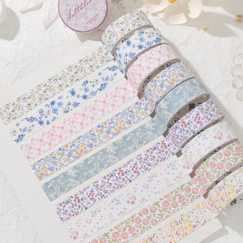 Ретро Цветочные Блестящие Клейкие Ленточные Наклейки: Нежная атмосфера, Синтетическая бумага, Легкий дизайн с соляными цветами для журналов и декора фона