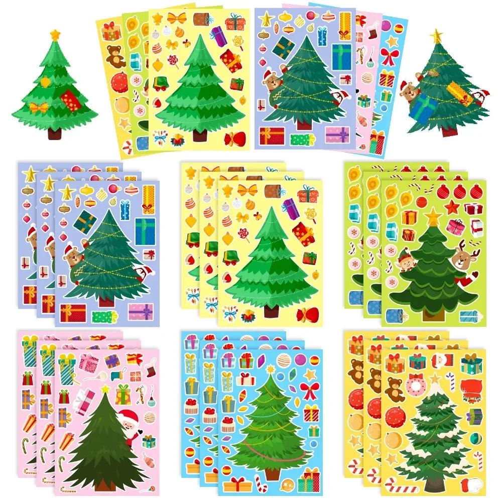 6 Sheets Christmas Tree Stickers Make A Christmas Tree Sticker Sheets for Kids DIY Handcrafts Kids Christmas Party Game Gifts