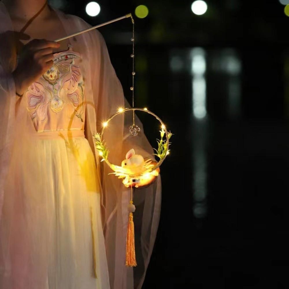 Portable Rabbit Flower Lamp Handmade Mid-Autumn Lantern Bamboo Ring Lantern  Cosplay Props