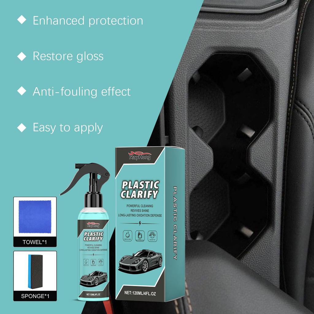 Car Plastic Restorer Spray 237ml Restore Faded Trim Bring Back Black Color Dashboard Exterior Trim Care Kit With Sponge Towel