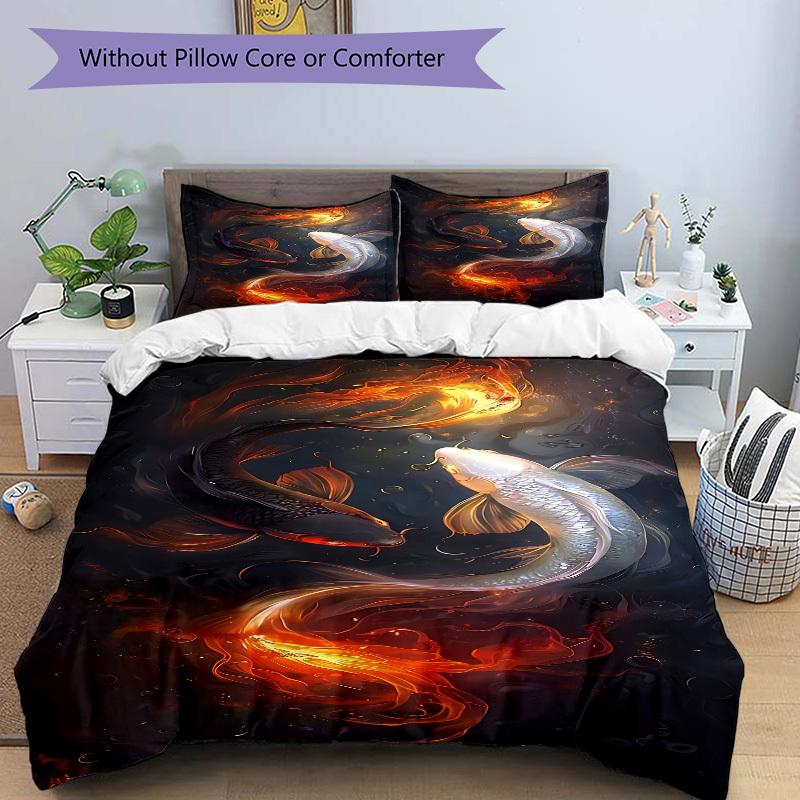 3pcs Koi Fish Yin Yang Bedding Set: Perfect for Bedroom or Guest Room. Soft and Comfortable with No Core Included yy251009258