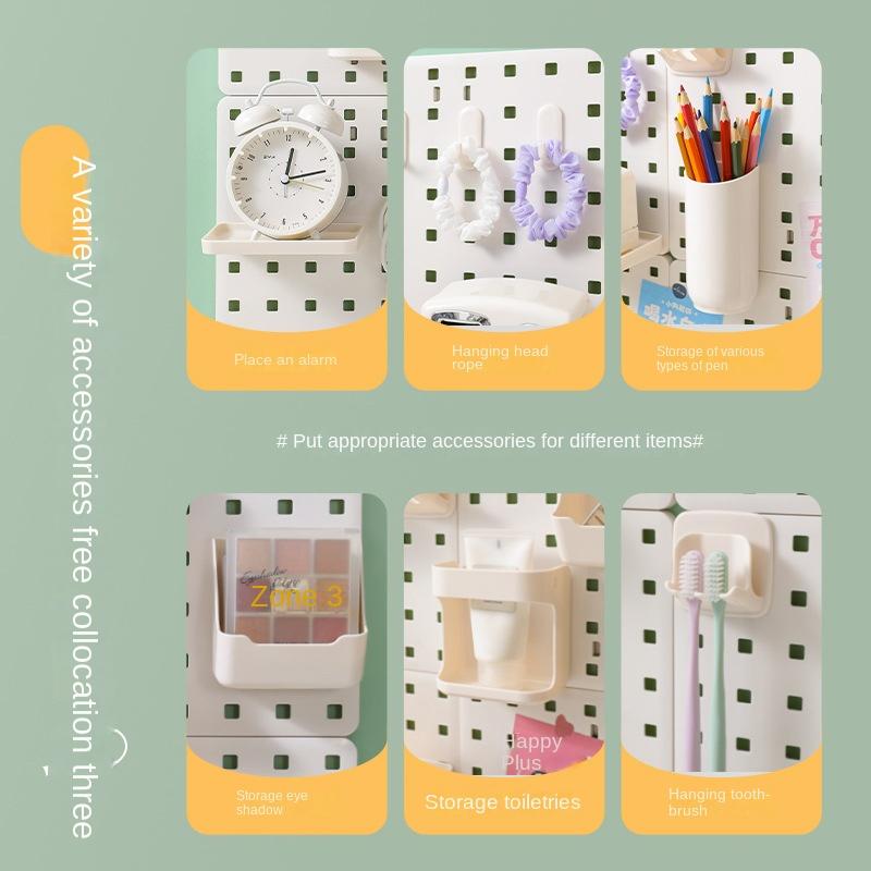 3873 Бытовая настенная полка для хранения с отверстиями для хранения вещей Стойка для показа в общежитии Подвесная доска для учебного стола Отделка Стеллаж для хранения вещей