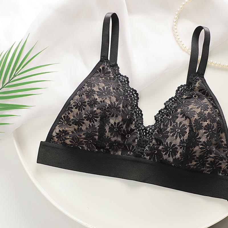 Французское кружево, треугольная чашка, дышащие бретели, бюстгальтер для девочек без косточек, тонкий стиль, простой и удобный бюстгальтер пуш-ап