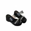 Rhinestone Slippers Women's 2025 New Summer Versatile Outer Wear One-word with Waterproof Table Thick-soled Thick-heeled High Heels