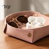 Multipurpose Leather Bin PU Folding Storage Tray, Waterproof Portable Jewelry Dish, Decorative Catchall Retro Rivet Desktop Organizer Tray for