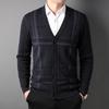 Autumn and Winter Men's Cardigan Jacket New Trendy Sweater V-neck Striped Long-sleeved Sweater Wool Jacket Men's Clothing